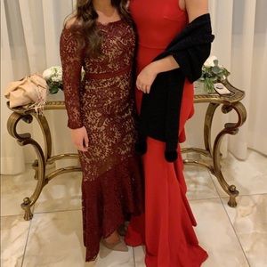 VICI elegant lace trumpet dress in wine